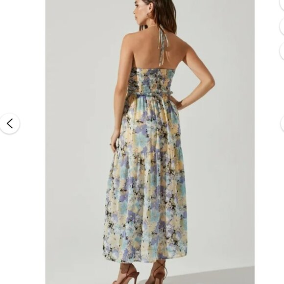 NWT ASTR The Label Small Rozina Blue Green Floral Cutout Halter Maxi Dress - Picture 5 of 16